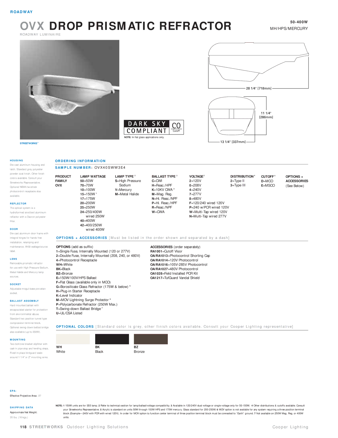 Cooper Lighting OVX40SWW3E4 manual Product Lamp Wattage Lamp Type Ballast Type Voltage, Family, =Cwi, Ovx, =Cwa, =Msco 