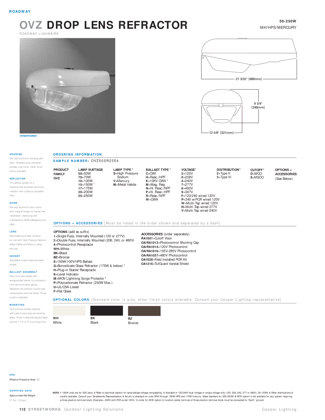 Cooper Lighting OVZ50SR22E4 manual Product Lamp Wattage Lamp Type Ballast Type Voltage Family, =Cwi, Ovz, =Cwa, =Msco 