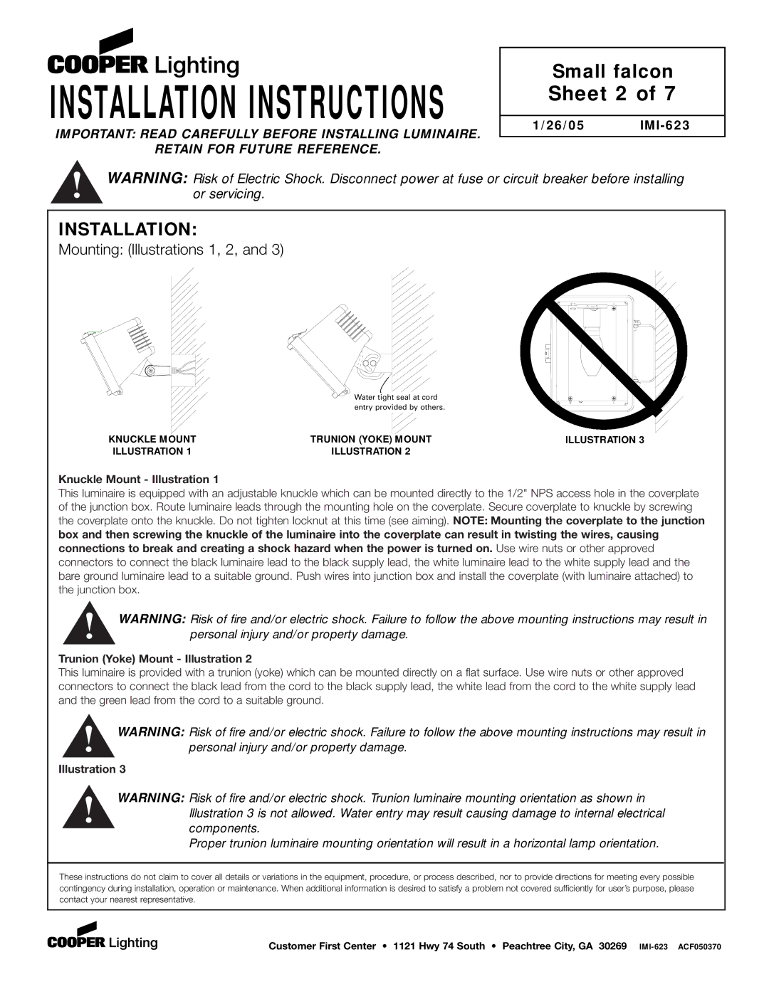 Cooper Lighting P4GE-MX installation instructions Sheet 2, Knuckle Mount Illustration, Trunion Yoke Mount Illustration 