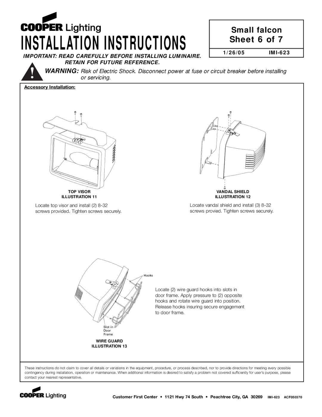 Cooper Lighting P4GE-MX Sheet 6, Accessory Installation, TOP Visor Illustration, Vandal Shield Illustration 