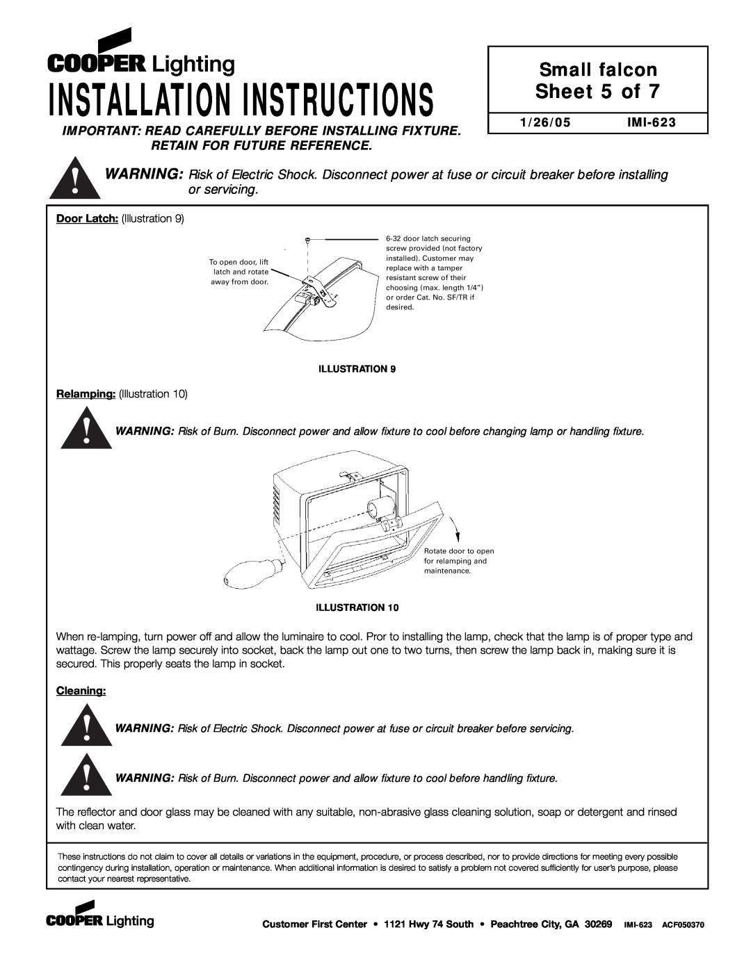 Cooper Lighting P4GE-MX Sheet 5 of, Installation Instructions, Small falcon, Retain For Future Reference, 1/26/05 IMI-623 