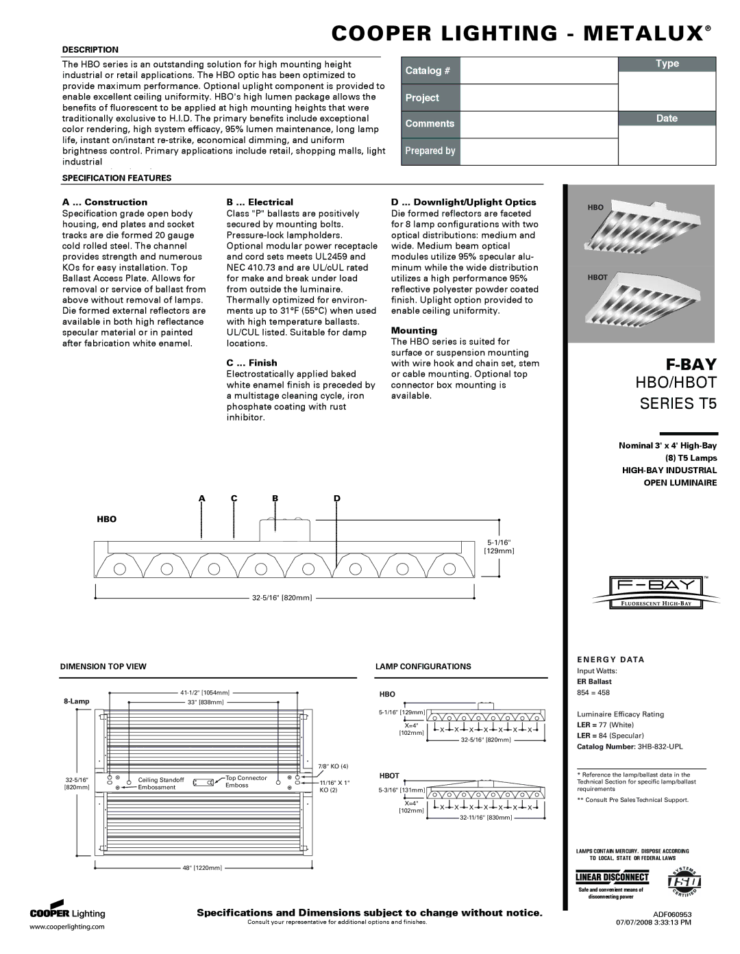 Cooper Lighting P4S333 specifications ER Ballast, Lamp, Catalog Number 3HB-832-UPL 