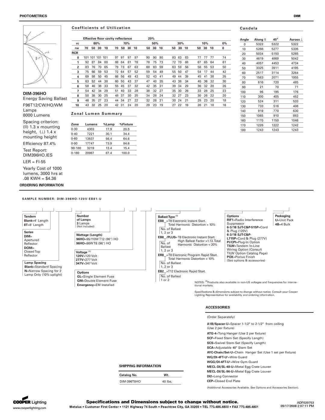 Cooper Lighting P4S8X-MX specifications Photometrics, Ordering Information, Shipping Information, Accessories 