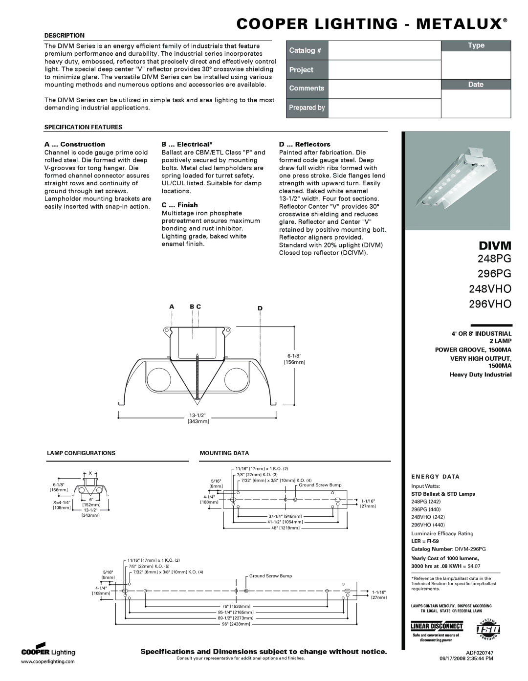 Cooper Lighting P4SP-MX SE specifications Construction, Electrical, Finish, Reflectors 