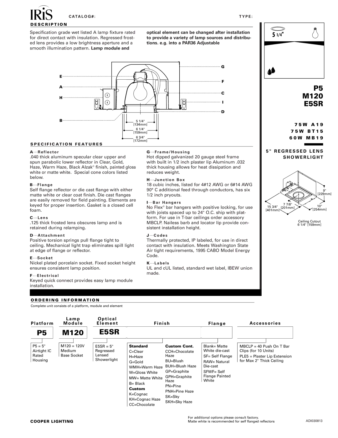 Cooper Lighting P5 M120 E5SR manual Tions. e.g. into a PAR36 Adjustable, A 1 B T 1 M B 1, Lamp, Platform Module 