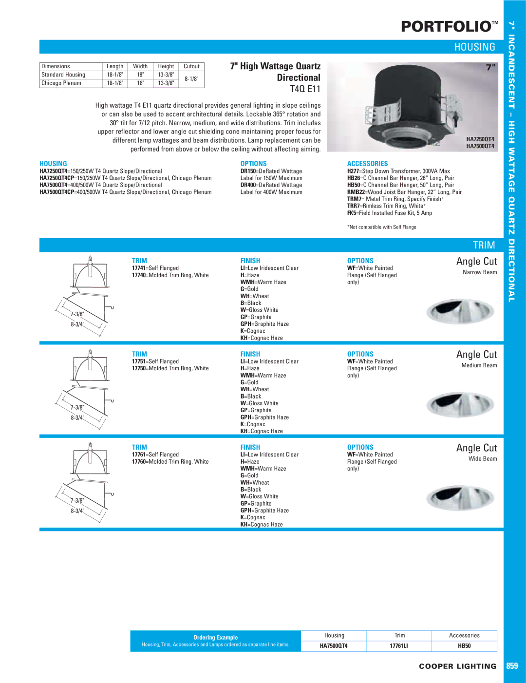 Cooper Lighting P5A dimensions Portfolio, Housing, Trim, Directional, T4Q E11 