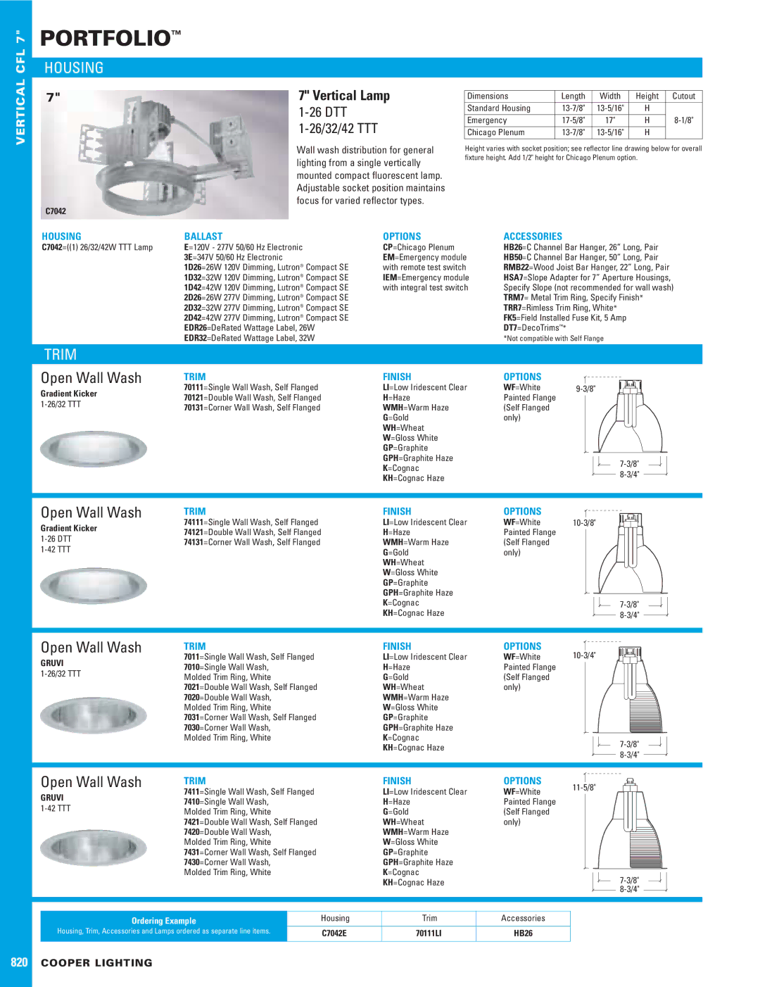 Cooper Lighting P/E-P55T2P4D dimensions Open Wall Wash, Housing, Ballast Options Accessories, Trim Finish Options 