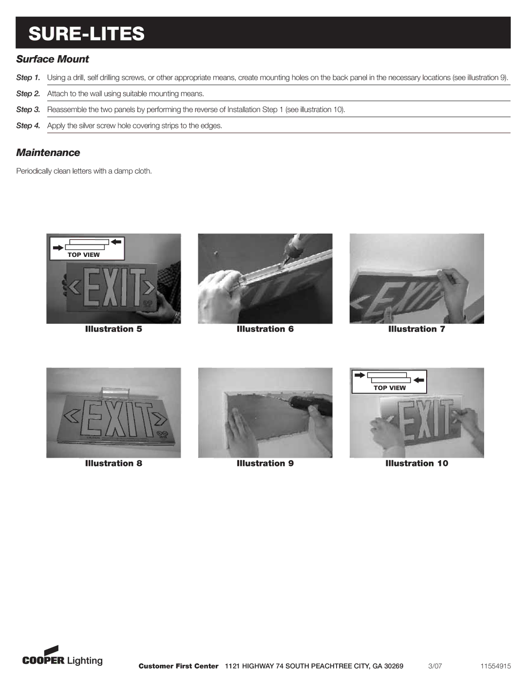 Cooper Lighting PHL Series installation instructions Surface Mount, Maintenance 