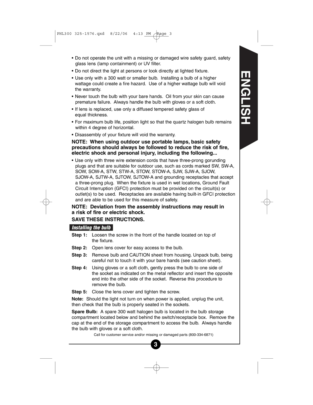 Cooper Lighting PHL300 instruction manual Installing the bulb 