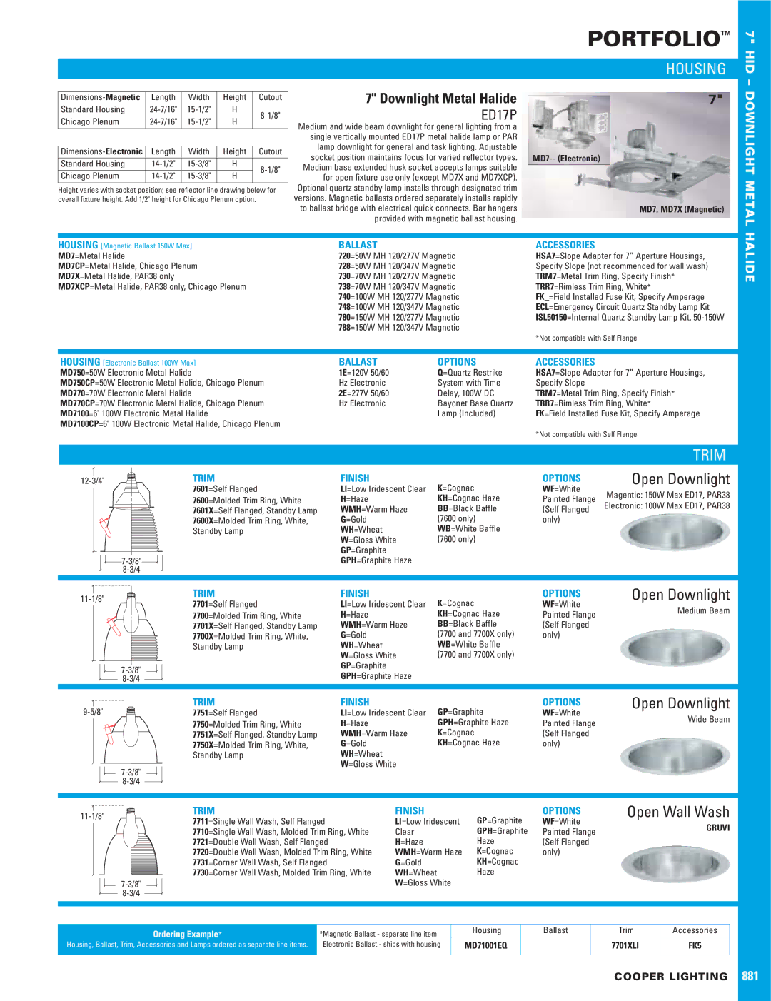 Cooper Lighting P/I-AP55TV dimensions Housing, Trim, Open Downlight, Open Wall Wash 