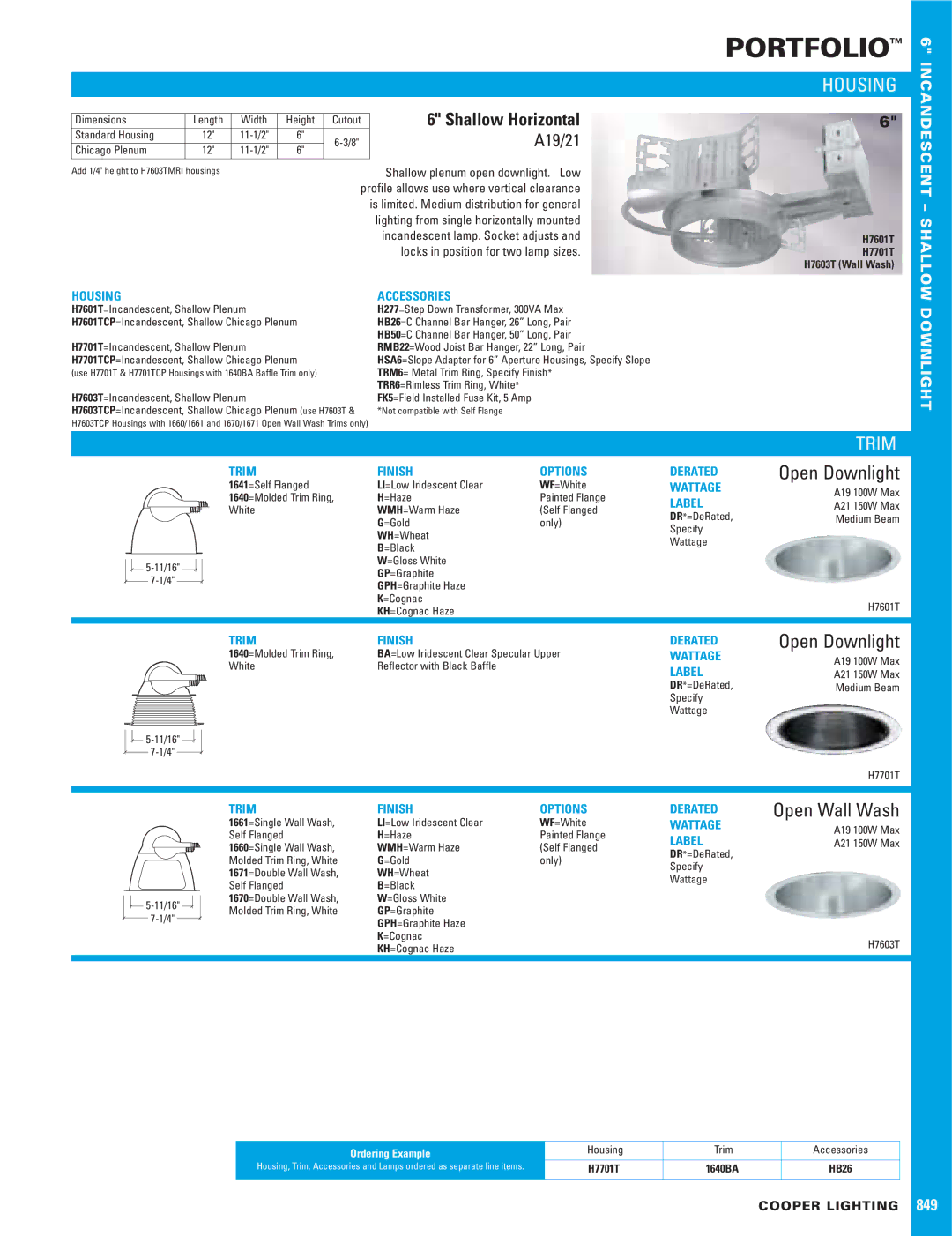 Cooper Lighting P/I-XP55TVP4 dimensions Housing, Trim, Open Downlight, Open Wall Wash 