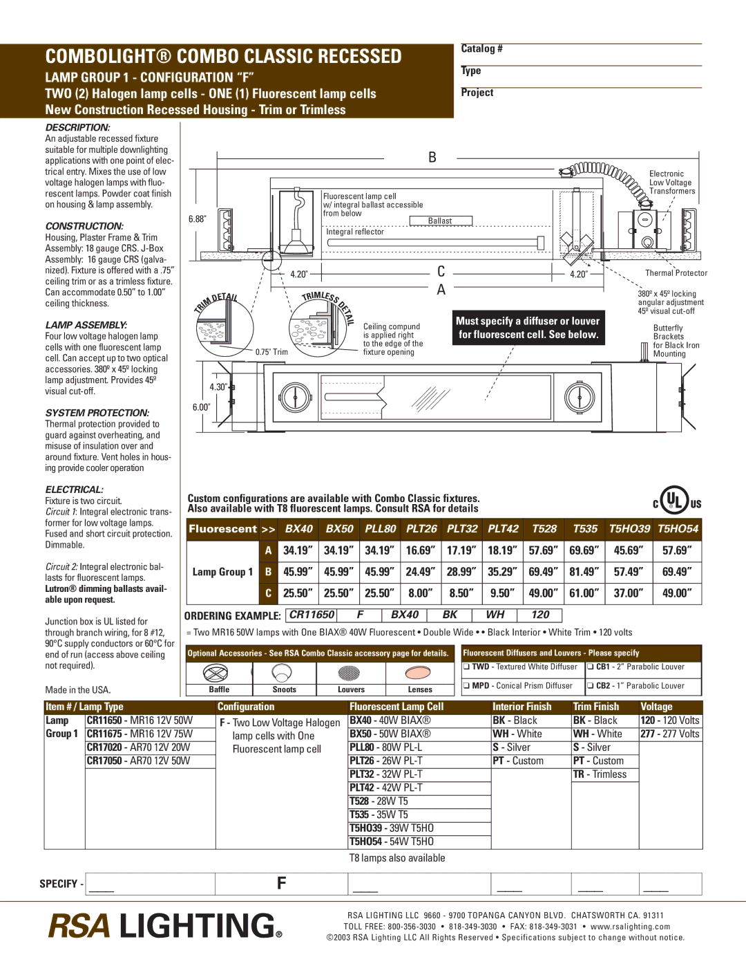 Cooper Lighting T528, PLL80, PLT42, PLT26, PLT32, T535, BX50, BX40 specifications Description, Lamp Assembly, Electrical 