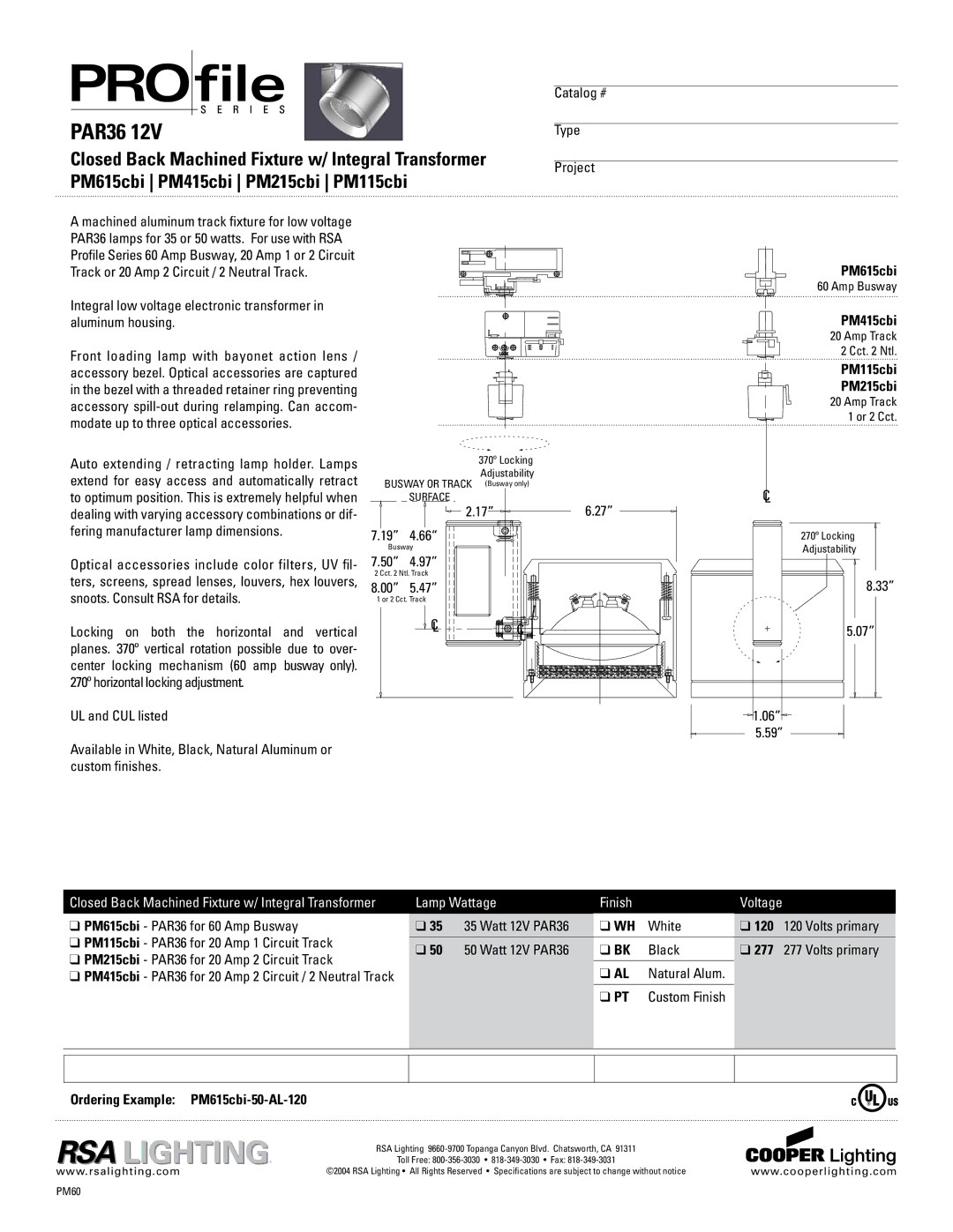 Cooper Lighting specifications PM615cbi, PM415cbi, PM115cbi PM215cbi, Circuit Track 