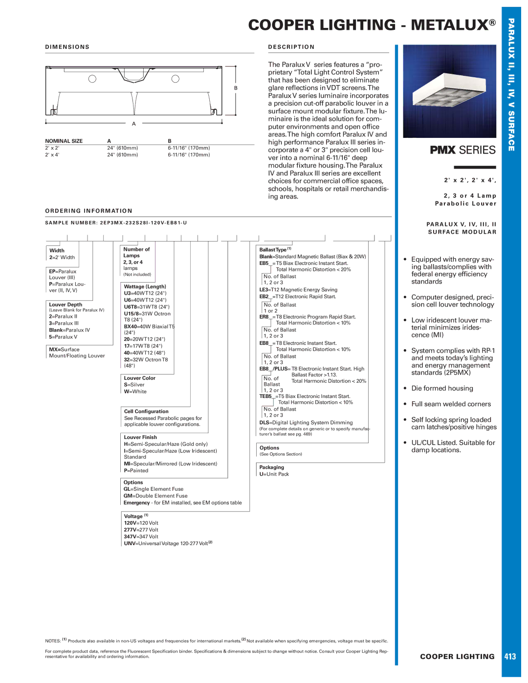 Cooper Lighting PMX Series dimensions R 4 L a m p Pa ra b o l i c L o u ve r, Width, Louver Depth, Wattage Length, Options 