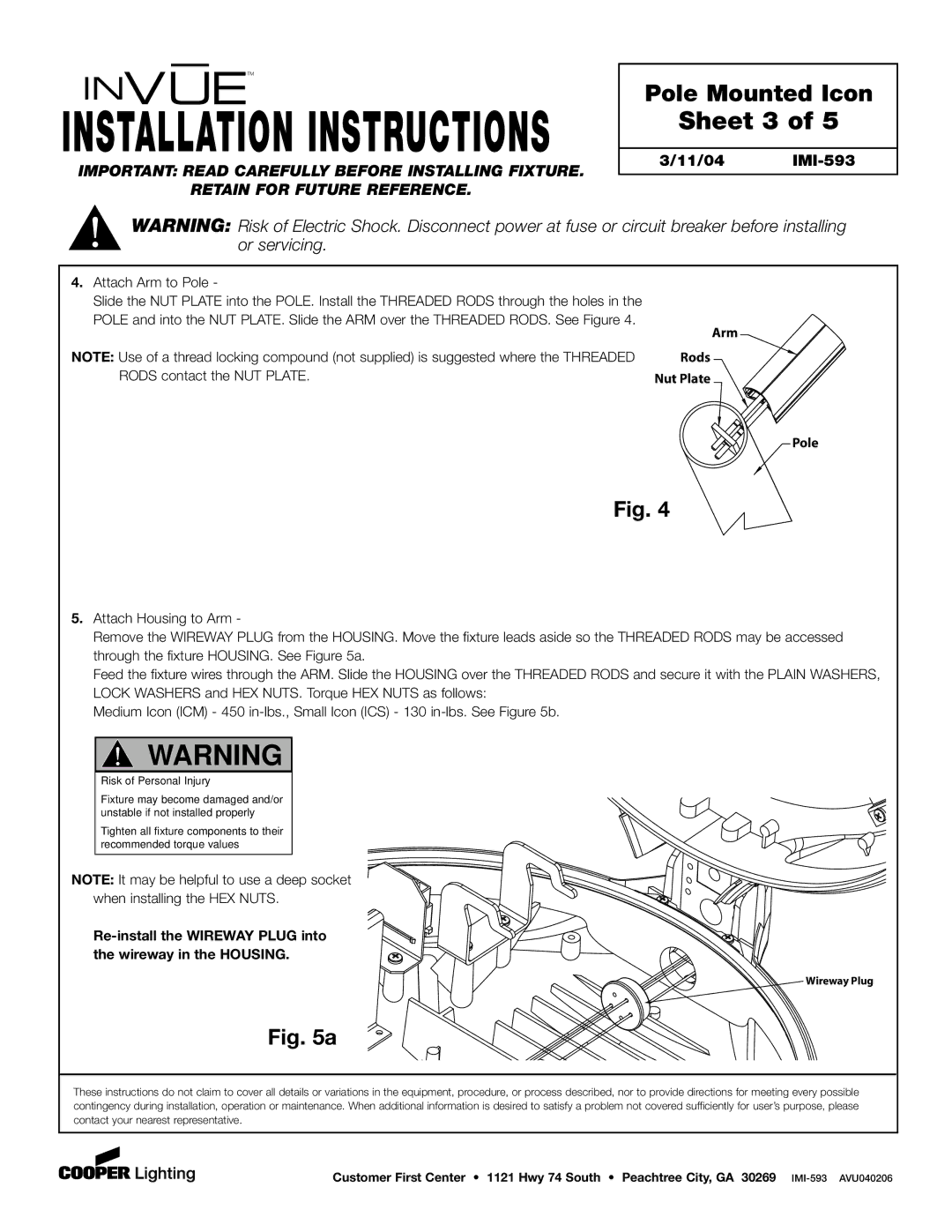 Cooper Lighting Pole Mount Icon installation instructions Sheet 3, Attach Arm to Pole, Arm Rods Nut Plate Pole 