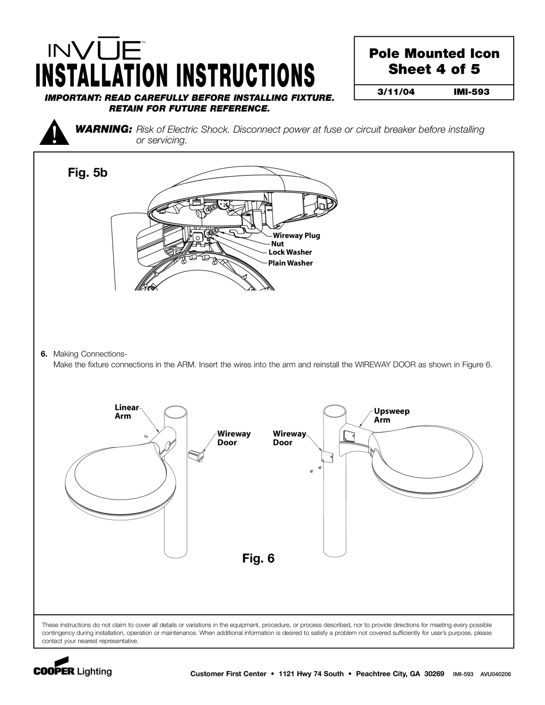 Cooper Lighting Pole Mount Icon installation instructions Sheet 4, Linear, Arm, Wireway Door 