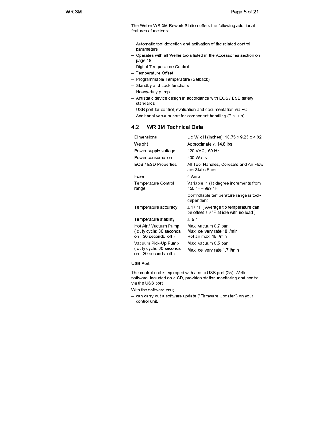 Cooper Lighting Radio manual WR 3M Technical Data, USB Port 