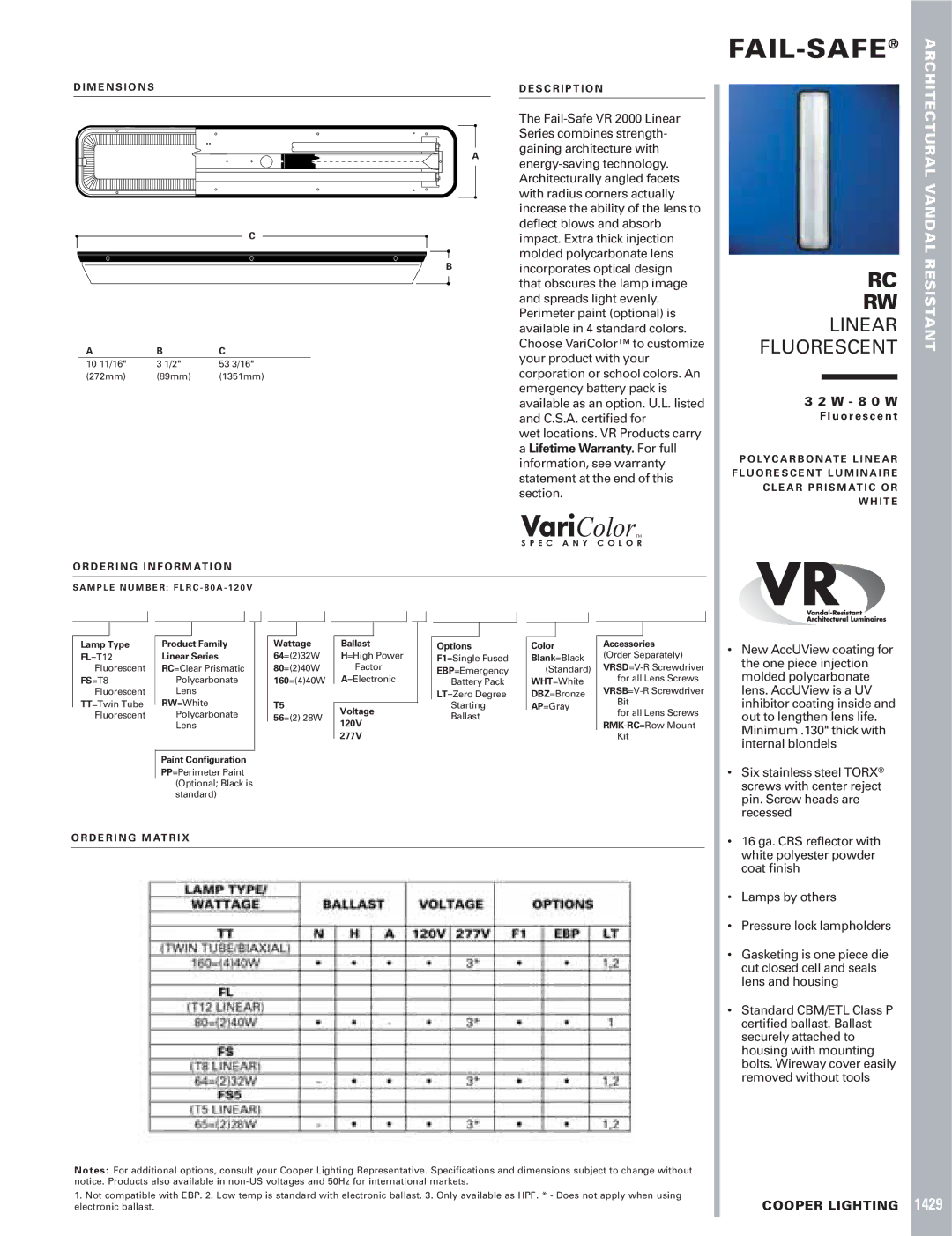 Cooper Lighting RW, RC dimensions VariColor 