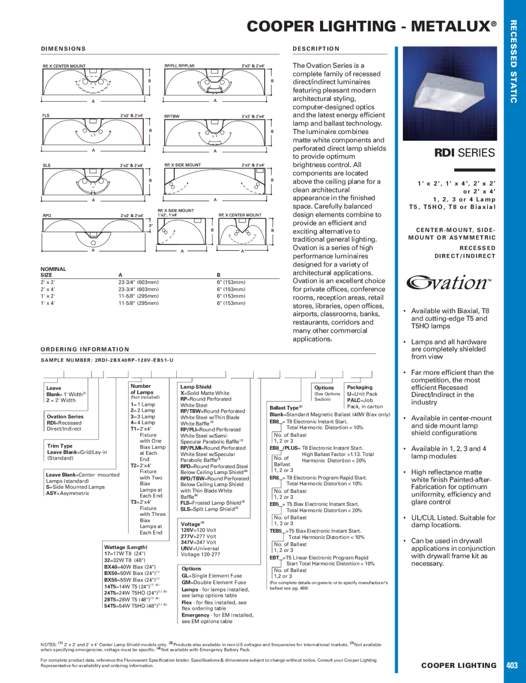 Cooper Lighting RDI SERIES specifications Recessed, Static 