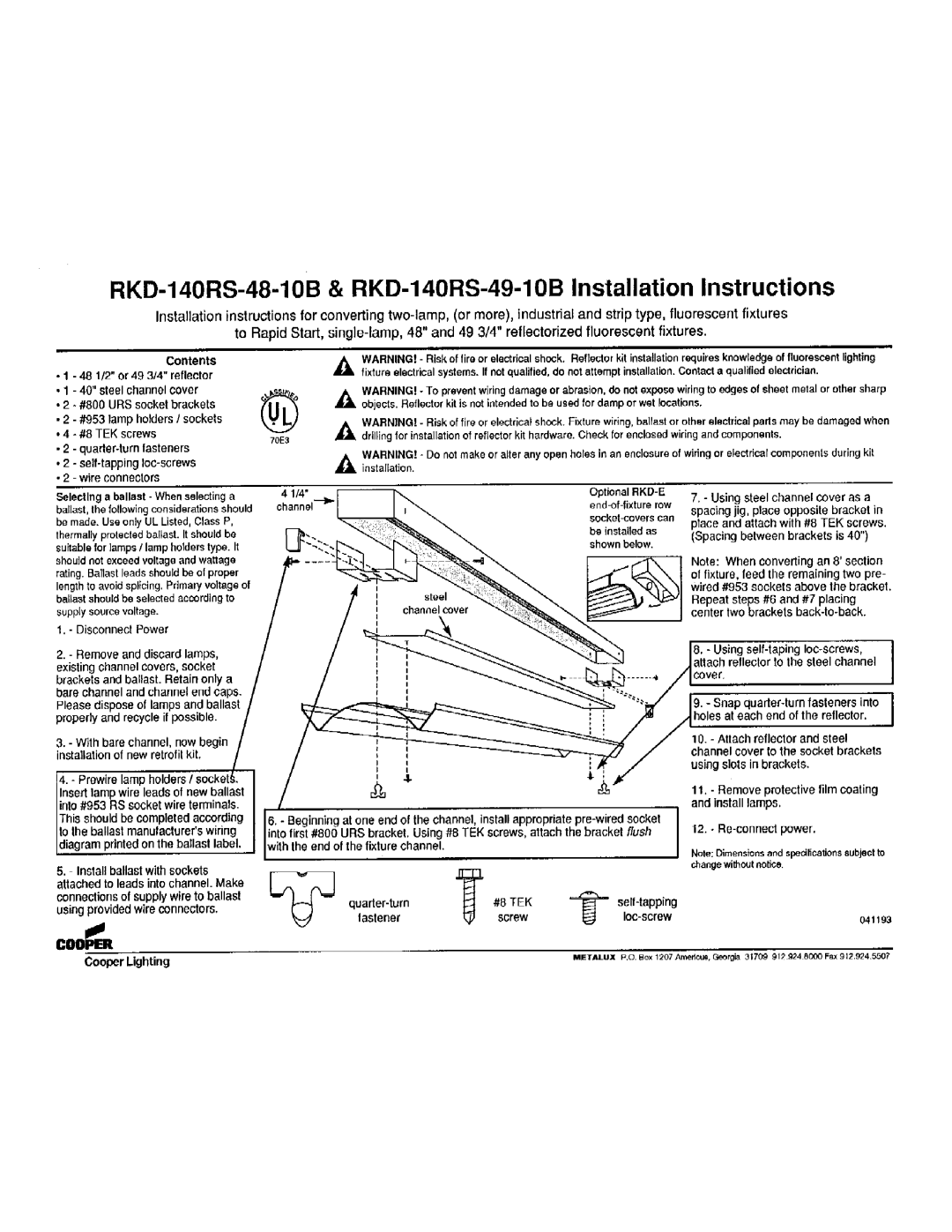 Cooper Lighting RKD-140RS-49-10B, RKD-140RS-48-10B manual 