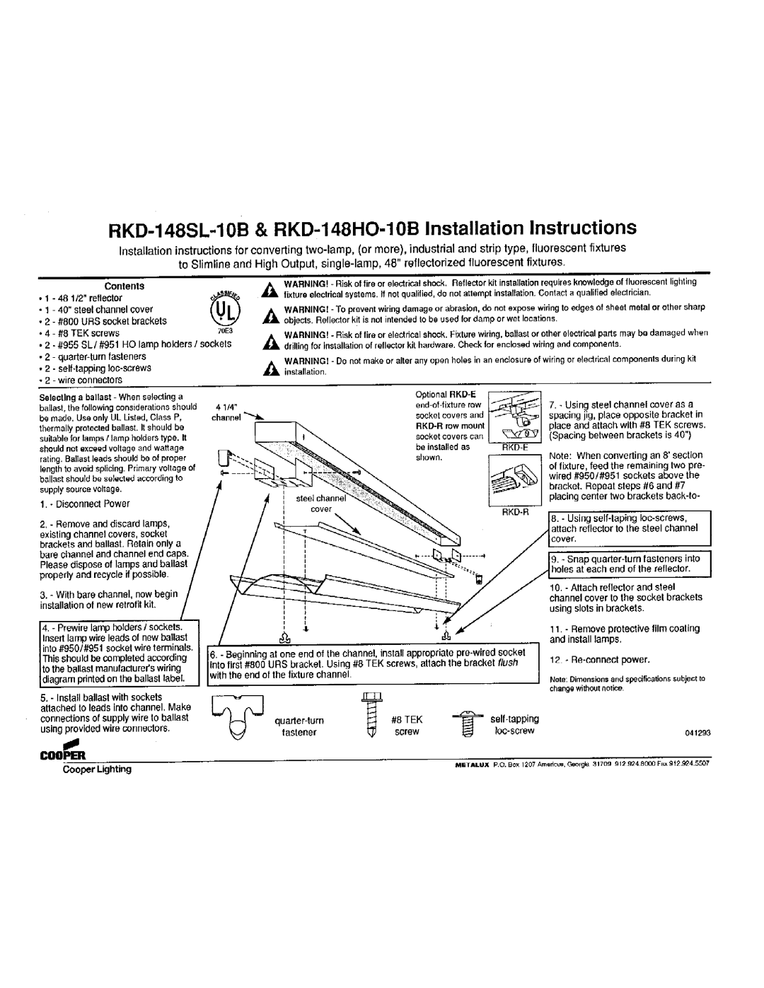 Cooper Lighting RKD-148SL-10B manual 