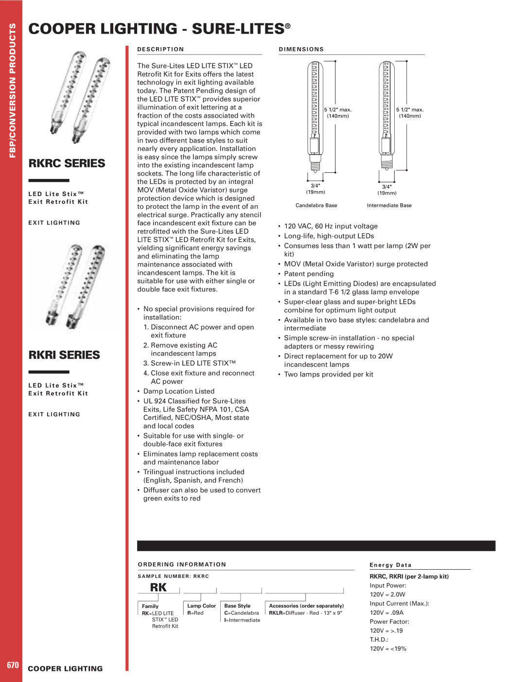 Cooper Lighting RKRI Series, RKRC Series, 670 dimensions Cooper Lighting SURE-LITES, Rkrc Series, Rkri Series 