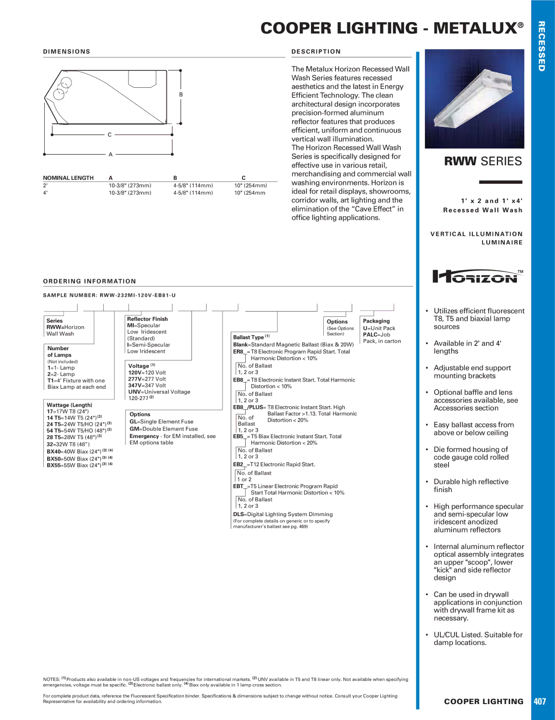 Cooper Lighting RWW Series dimensions Cooper Lighting Metalux 