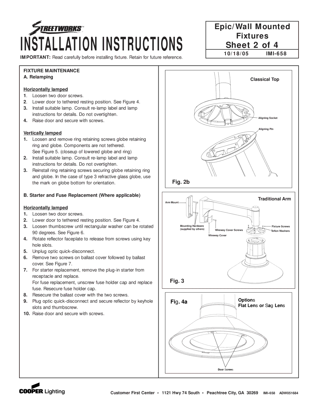 Cooper Lighting SA6101-SA6102, SA6001-SA6002, SA6150-SA6151 Sheet 2, Fixture Maintenance, Classical Top, Traditional Arm 