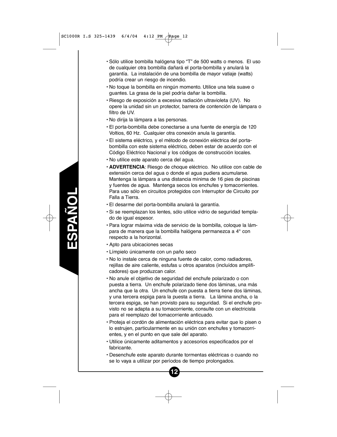 Cooper Lighting SC1000R instruction manual Español 