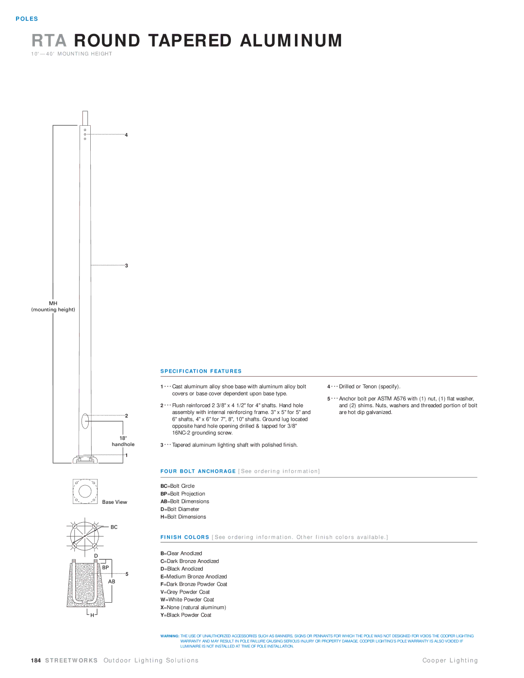 Cooper Lighting SCSCF3011-100, SCSCF3014-100 dimensions RTA Round Tapered Aluminum, E C I F I C At I O N F E At U R E S 