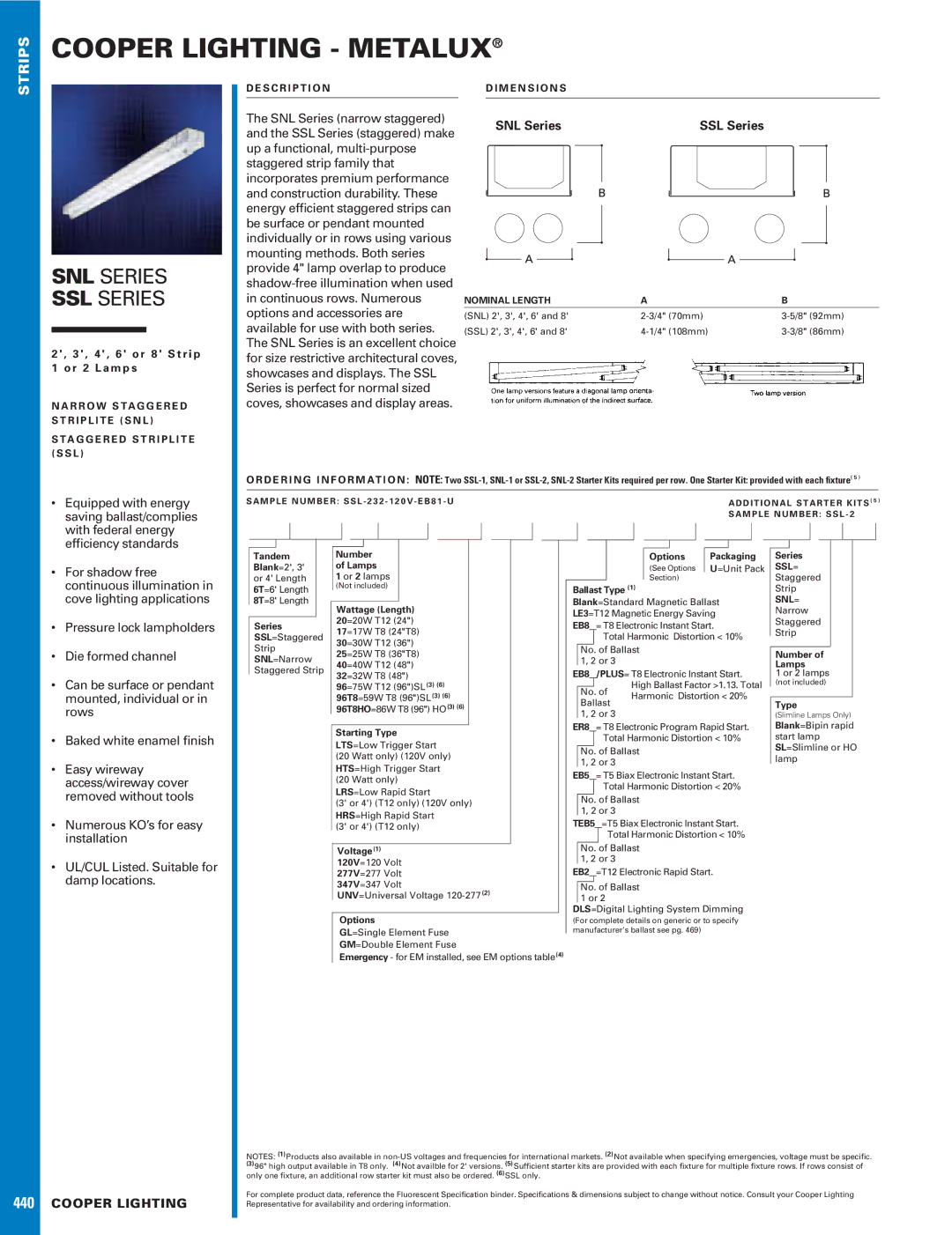 Cooper Lighting SNL Series dimensions Equipped with energy, Saving ballast/complies, With federal energy, For shadow free 