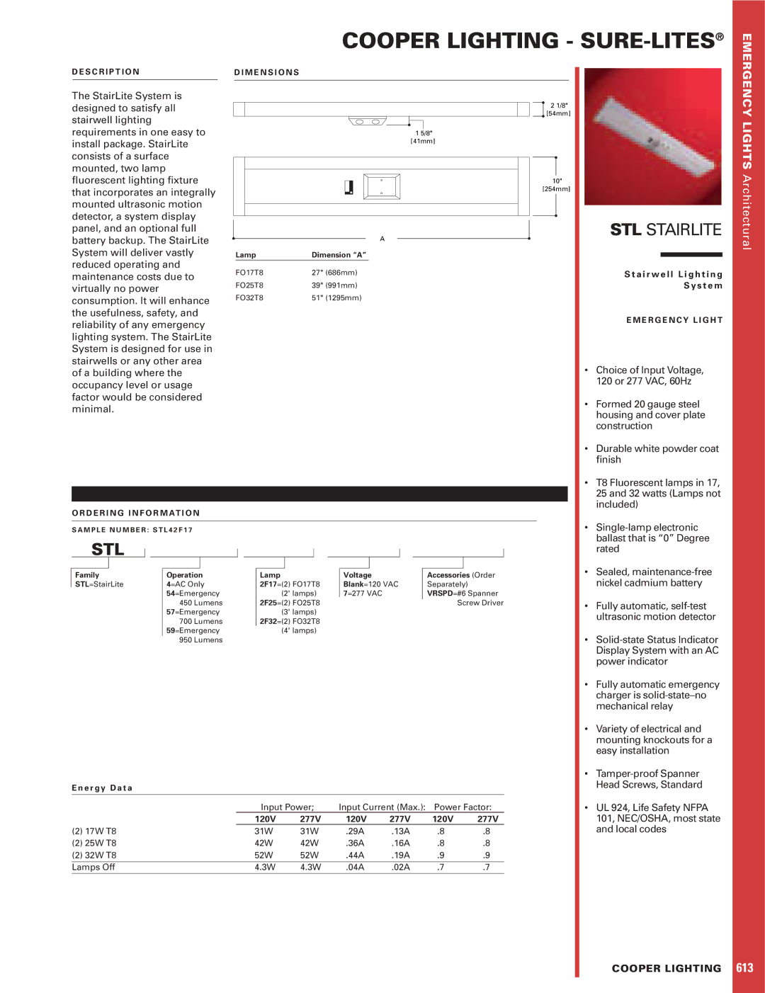 Cooper Lighting STL StairLite dimensions Cooper Lighting SURE-LITES, STL Stairlite 