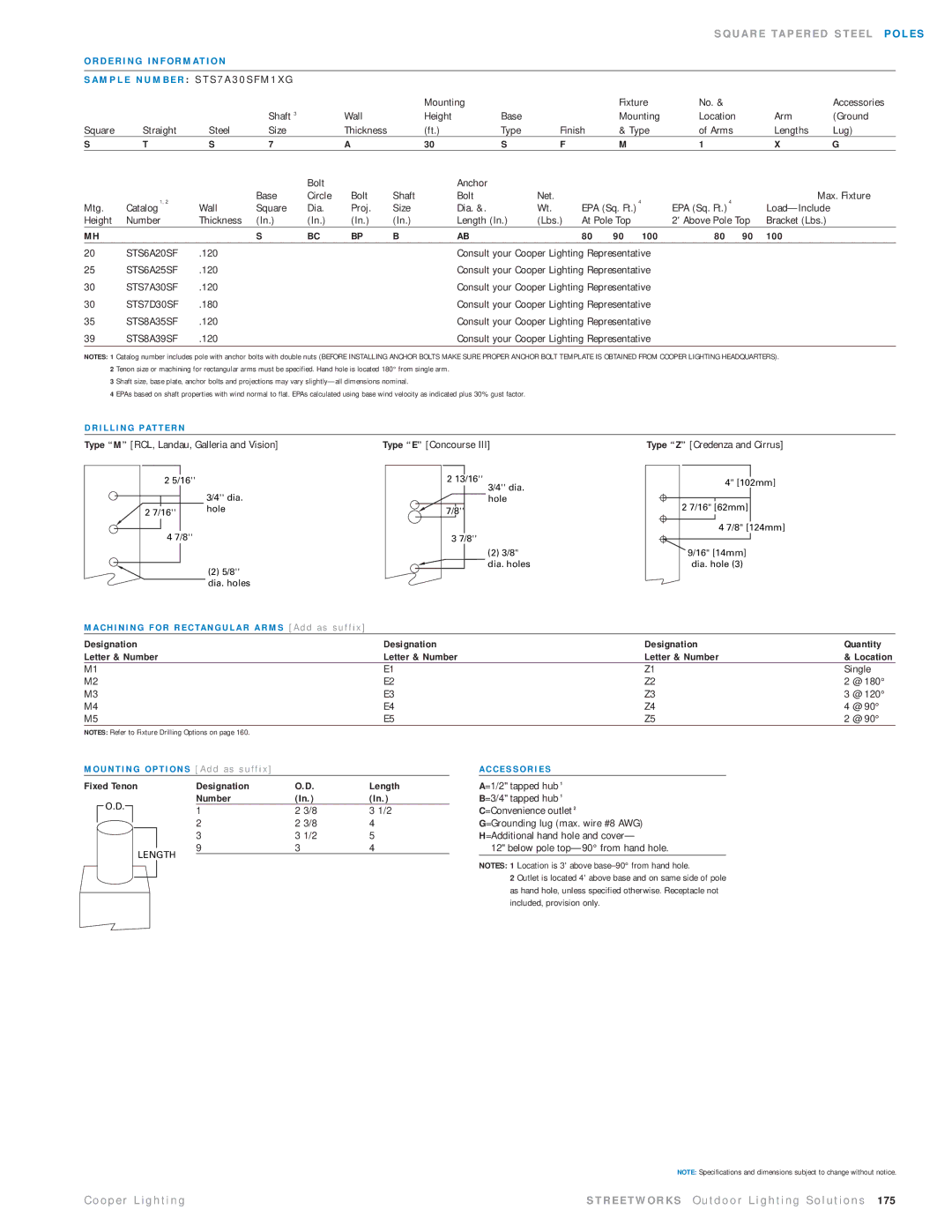 Cooper Lighting STS7A30SFM1XG dimensions D E R I N G I N F O R M At I O N, I L L I N G Pat T E R N, C E S S O R I E S 