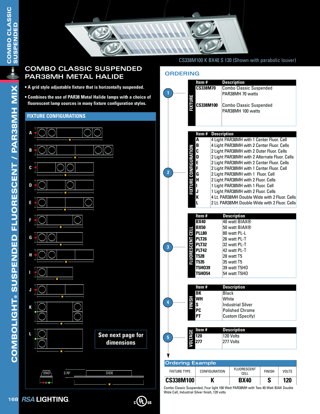 Cooper Lighting Suspended Series COMBO CLASSIC SUSPENDED PAR38MH METAL HALIDE, See next page for, CS338M100, Ordering 