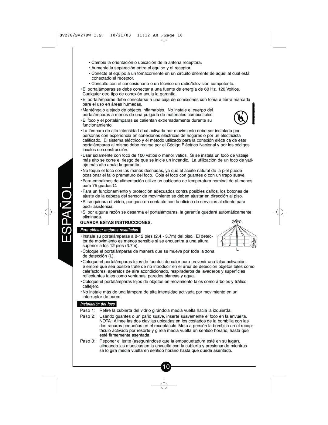 Cooper Lighting CSV278W instruction manual Para obtener mejores resultados, Instalación del foco 