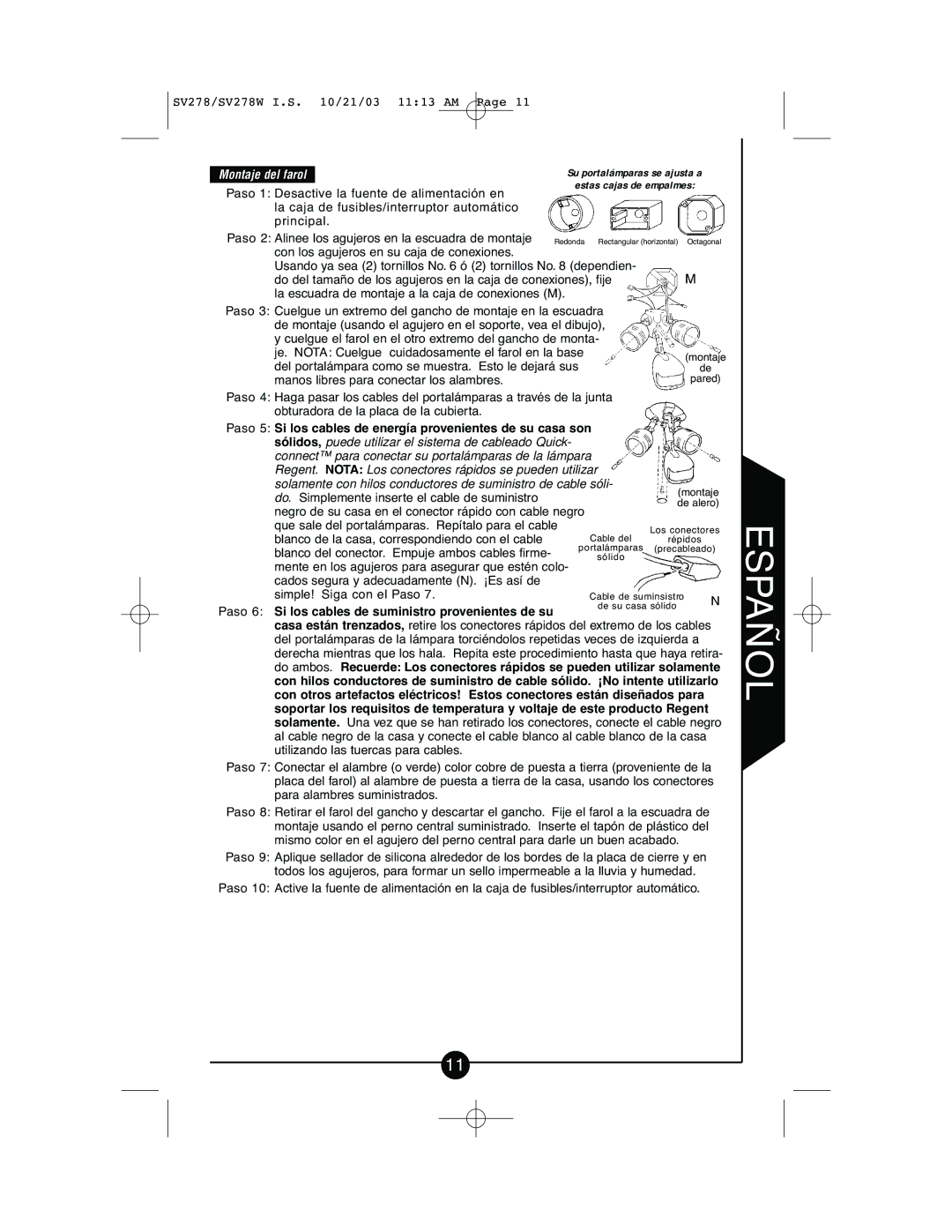 Cooper Lighting CSV278W instruction manual Paso 5 Si los cables de energía provenientes de su casa son 