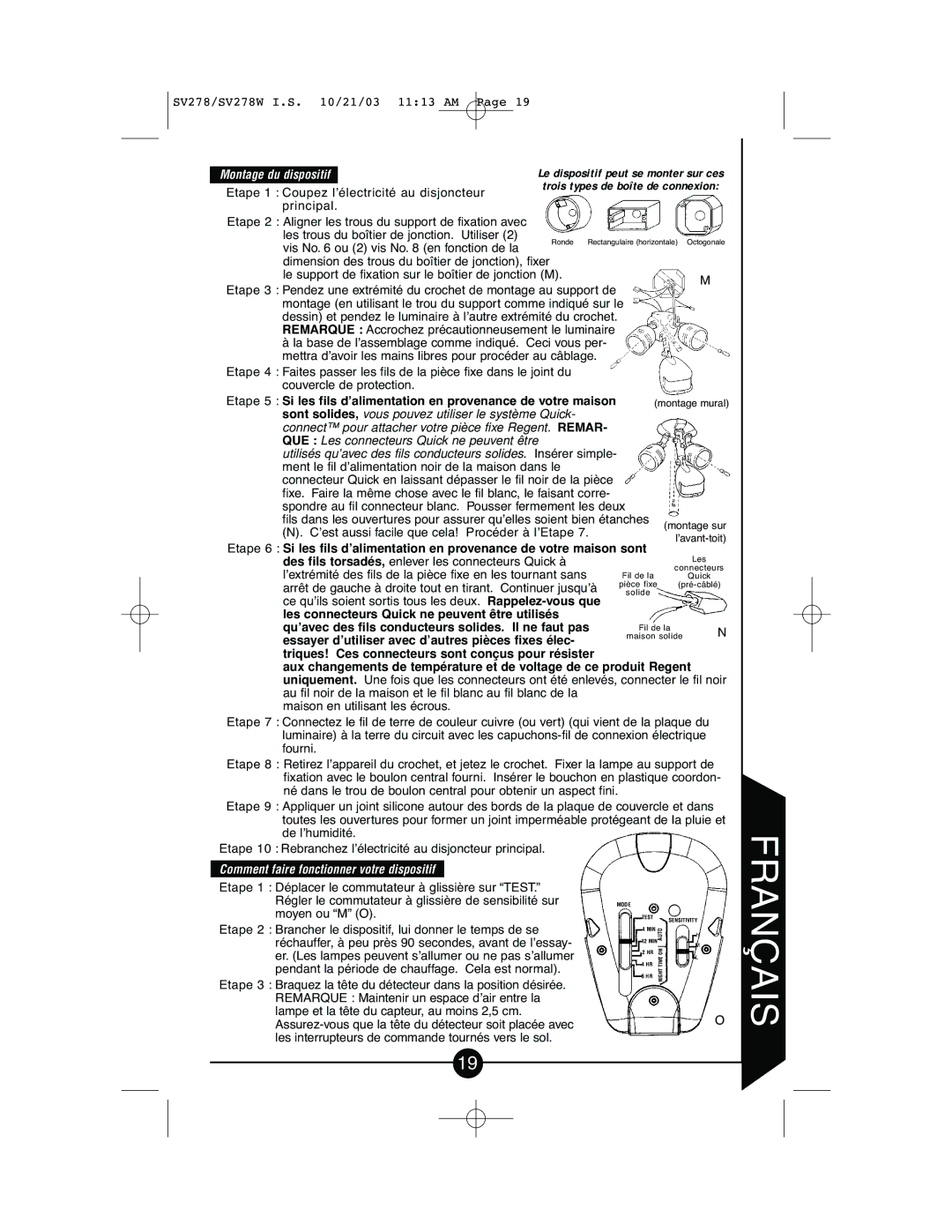 Cooper Lighting CSV278W instruction manual Montage du dispositifLe dispositif peut se monter sur ces 