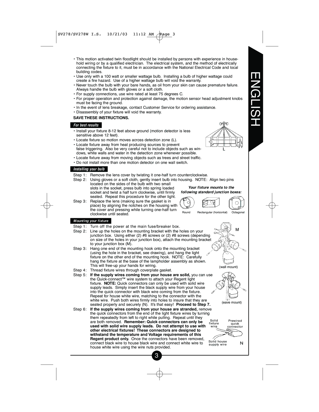 Cooper Lighting CSV278W instruction manual For best results 