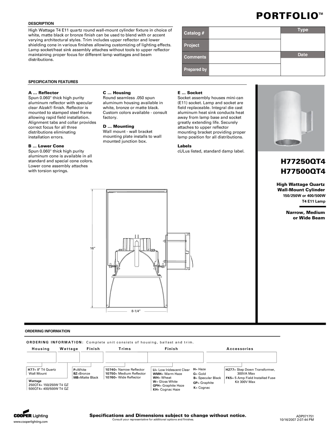 Cooper Lighting T4 E11 dimensions Reflector, Lower Cone, Housing, Mounting, Socket, Labels 