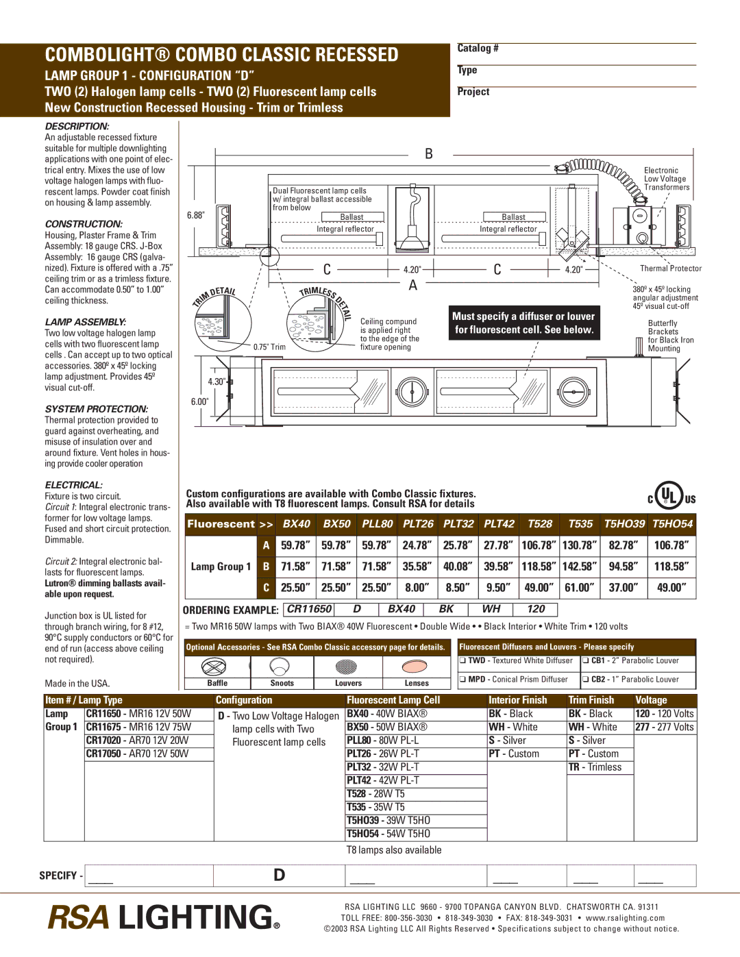 Cooper Lighting T5HO39, T5HO54, CR11675, CR17020, CR17050, CR11650 specifications Description, Lamp Assembly, Electrical 