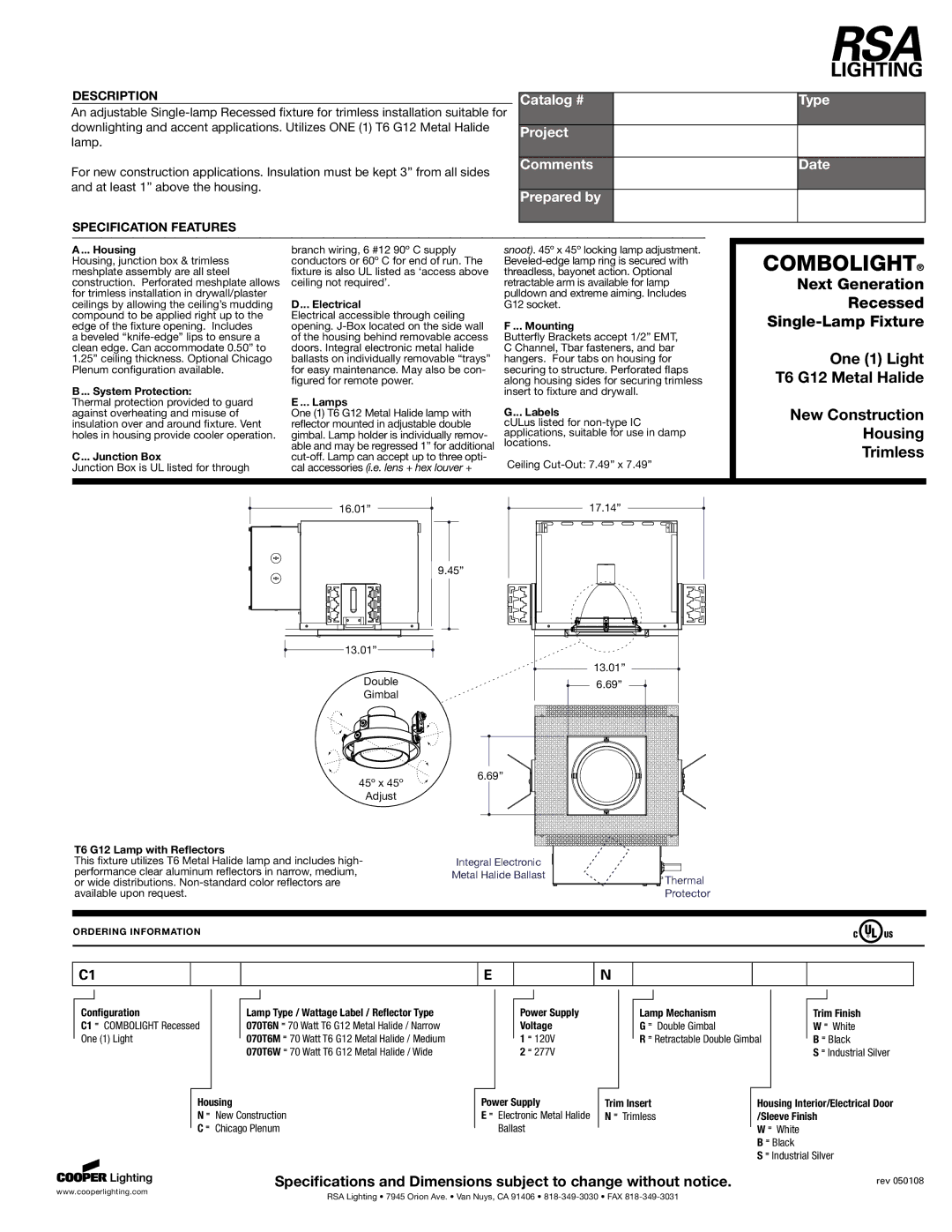 Cooper Lighting T6 G12 specifications Housing, System Protection, Junction Box, Electrical, Lamps, Mounting, Labels 