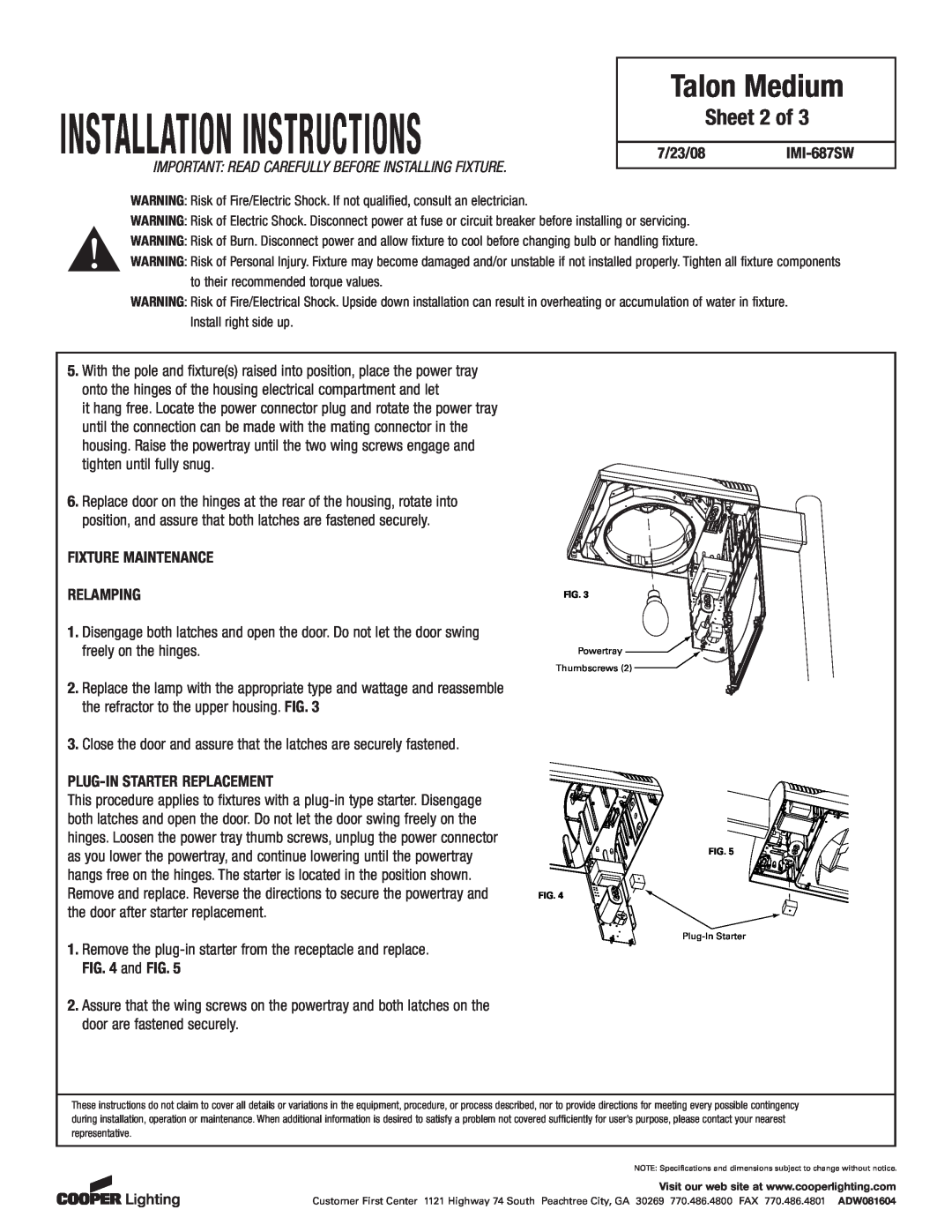 Cooper Lighting TMU/TLU installation instructions Sheet 2 of, Installation Instructions, Talon Medium 