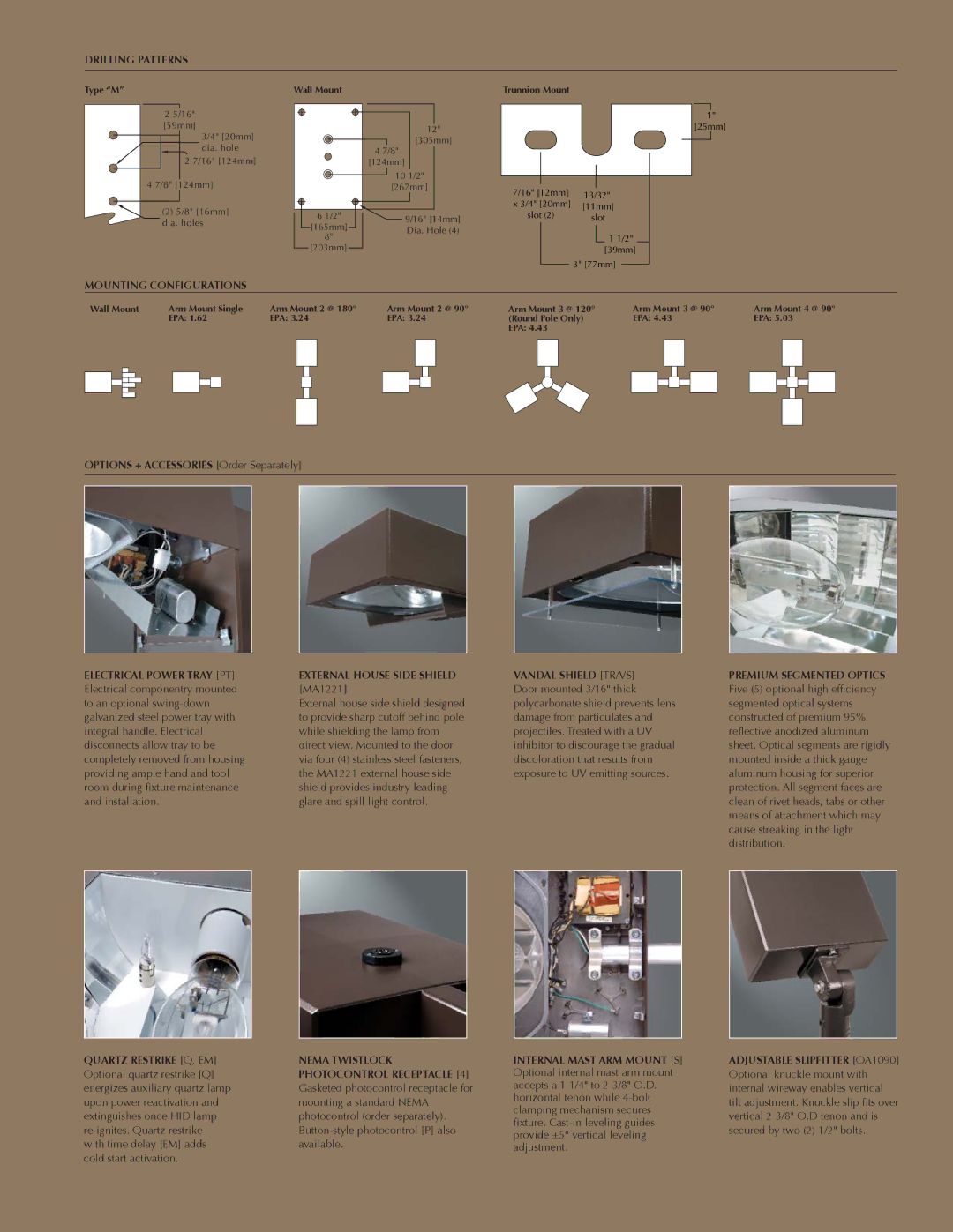 Cooper Lighting Tribute manual Drilling Patterns, Mounting Configurations, External House Side Shield MA1221 