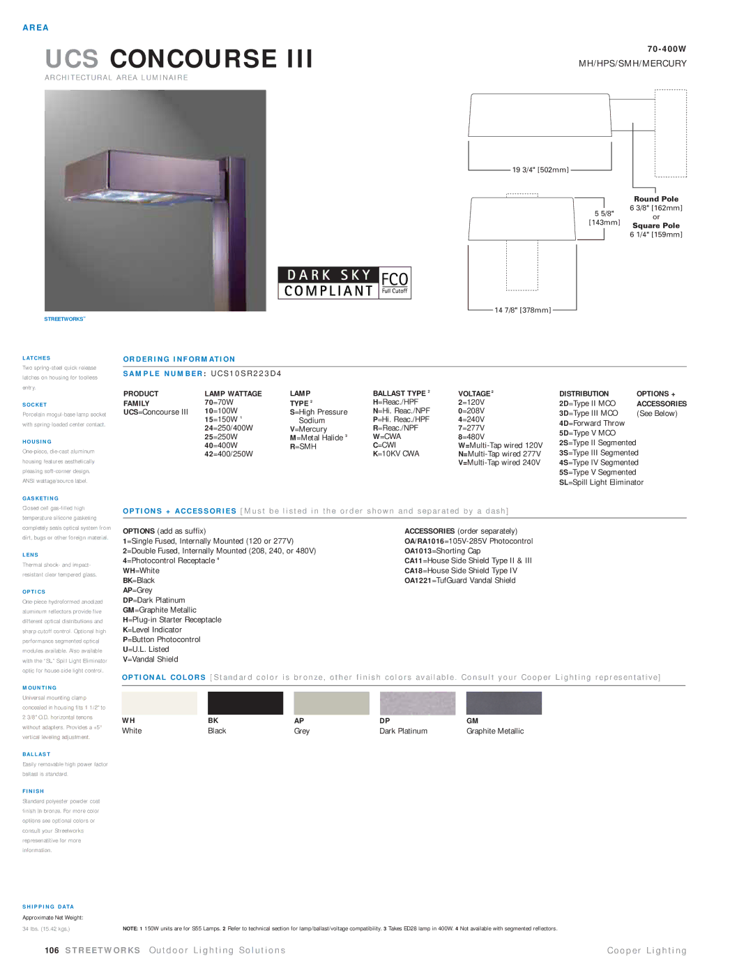Cooper Lighting UCS10SR223D4 manual D E R I N G I N F O R M At I O N 