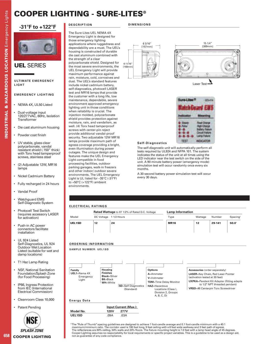 Cooper Lighting UEL Series dimensions Nema 4X, UL50 Listed, Dual-voltage input, Transformer, Die cast aluminum housing 