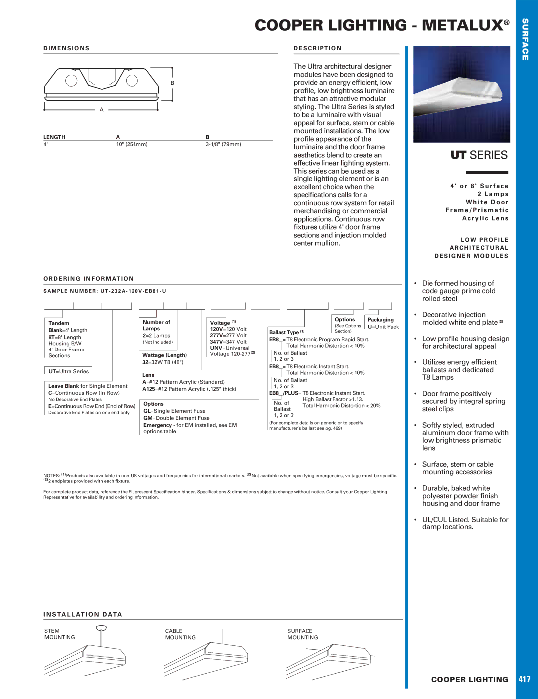 Cooper Lighting UT Series dimensions Cooper Lighting Metalux 