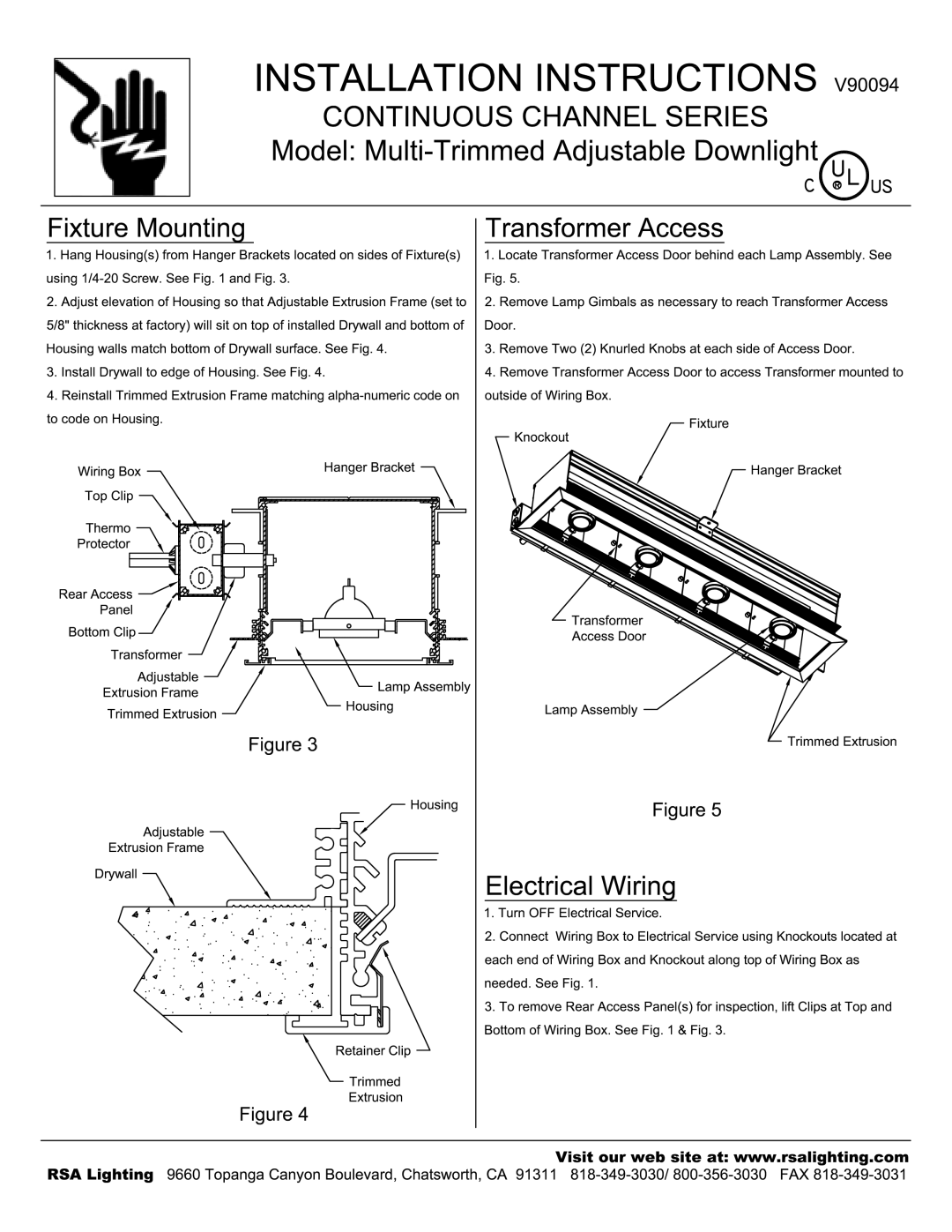Cooper Lighting V90094A manual 