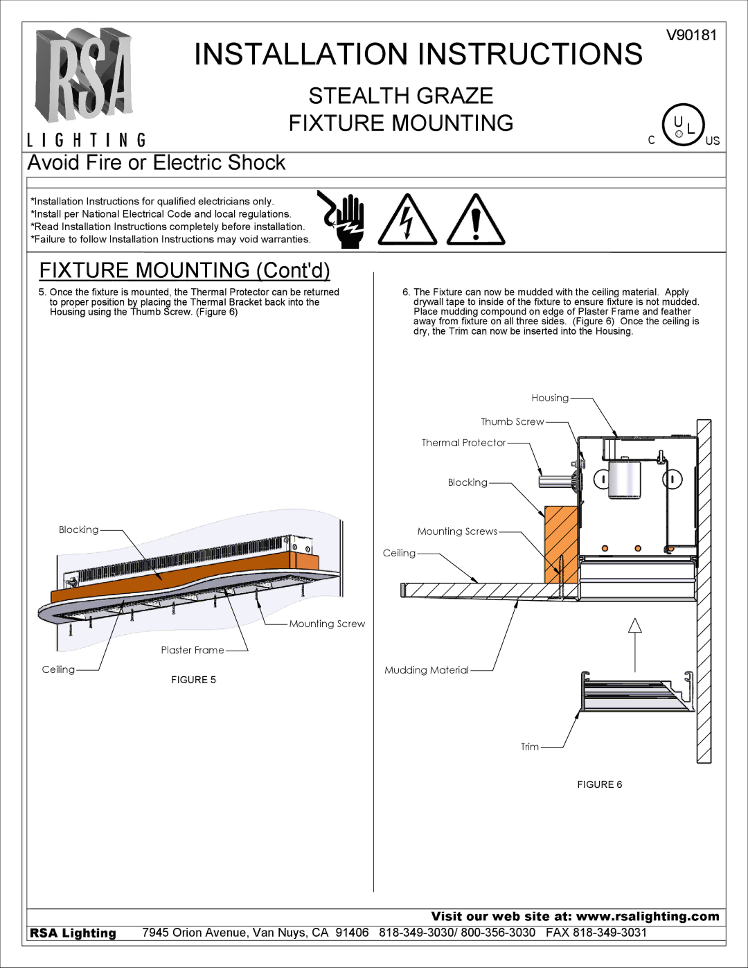 Cooper Lighting V90181 installation instructions Fixture Mounting Contd 