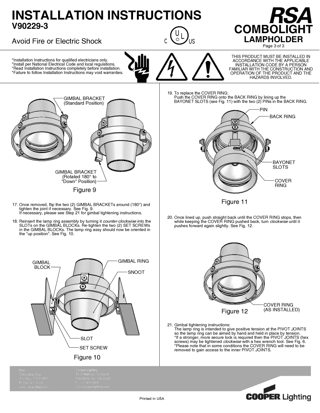 Cooper Lighting V90229-1N Gimbal Gimbal Ring Block Snoot Slot SET Screw, PIN Back Ring Bayonet Slots Cover, Cover Ring 