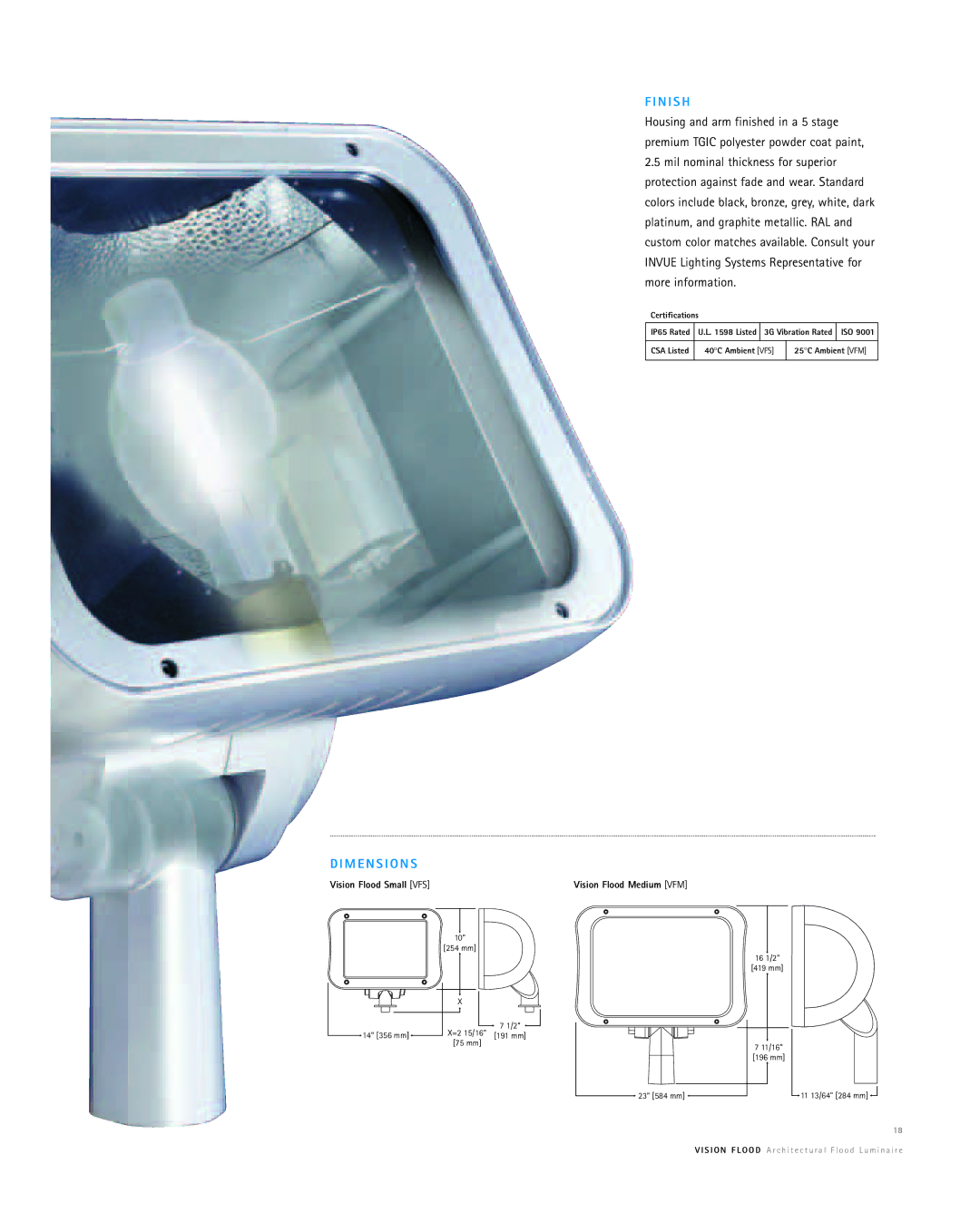 Cooper Lighting Vision Flood manual N I S H, M E N S I O N S 